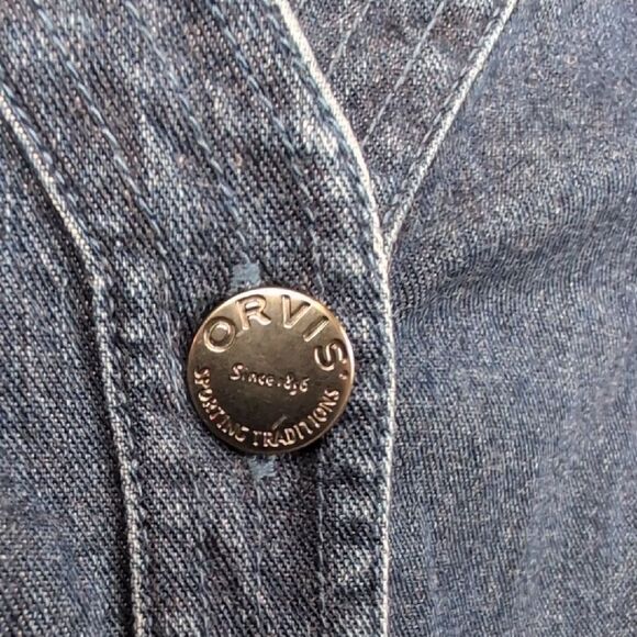 Orvis Dark Blue Denim Vest 100% Cotton Size M - Picture 3 of 7